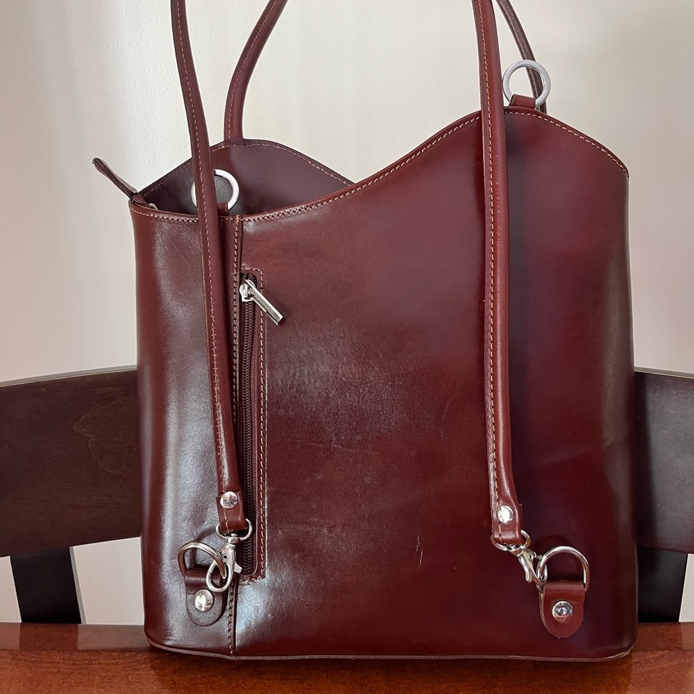 Varese Sticks And Steel Leather Convertible Handbag Travel Italy  (NWT $174)